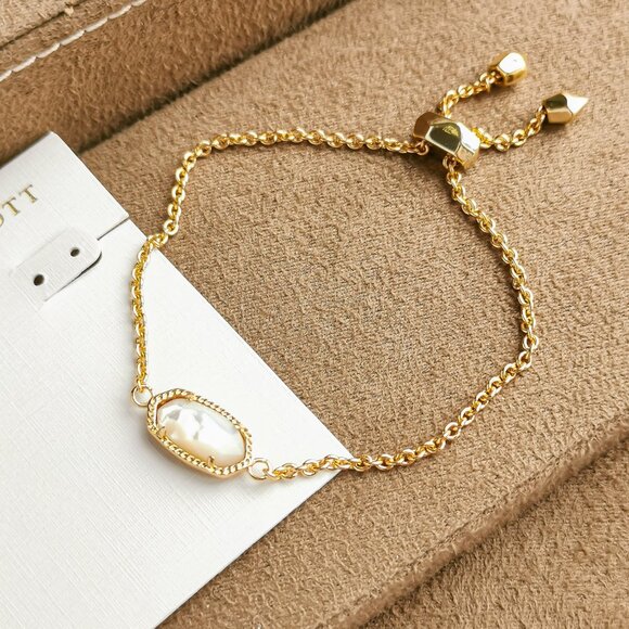 Kendra Scott Elaina Adjustable Chain Bracelet, Gold Ivory Pearl - Picture 1 of 3